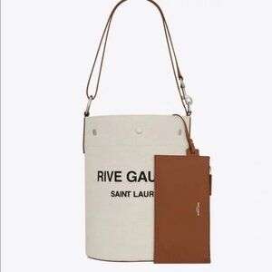 SAINT LAURENT RIVE GAUCHE TUSCANY WHITE LINEN BUCKET BAG